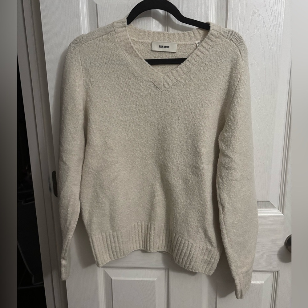 Buck Mason Cream V-Neck Sweater